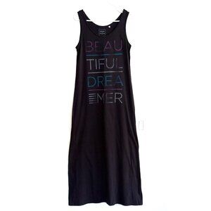 Uniqlo Dark Grey Maxi Moo Moo Dress with Colorful Text Med